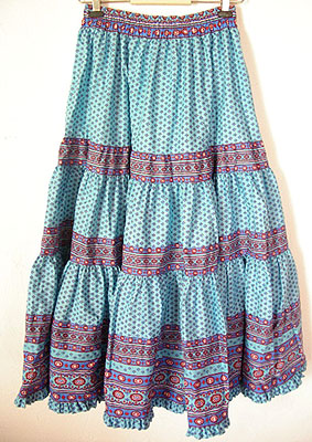Provence tiered skirt, long (Lourmarin. turquoise blue)